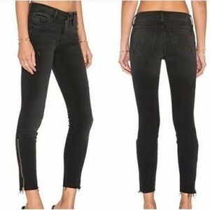 Mother Looker Zip Fray Jeans Womens 27 Wait Until Dark Black Wash Skinny Stretch